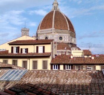 view of the Duomo of Florence from the Oblate Library, with roofs in front of it