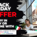 Black Friday offer with students in the background sitting in a classroom facing the Florence's Cathedral