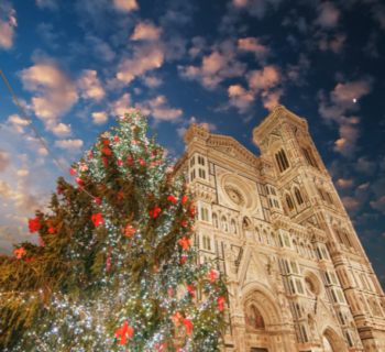 Florence's Duomo at Christmas with the Christmas tree in front of it