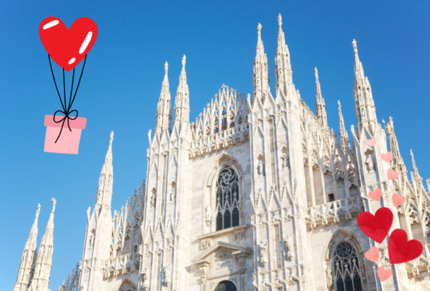 duomo di milano con cornice a cuoricini
